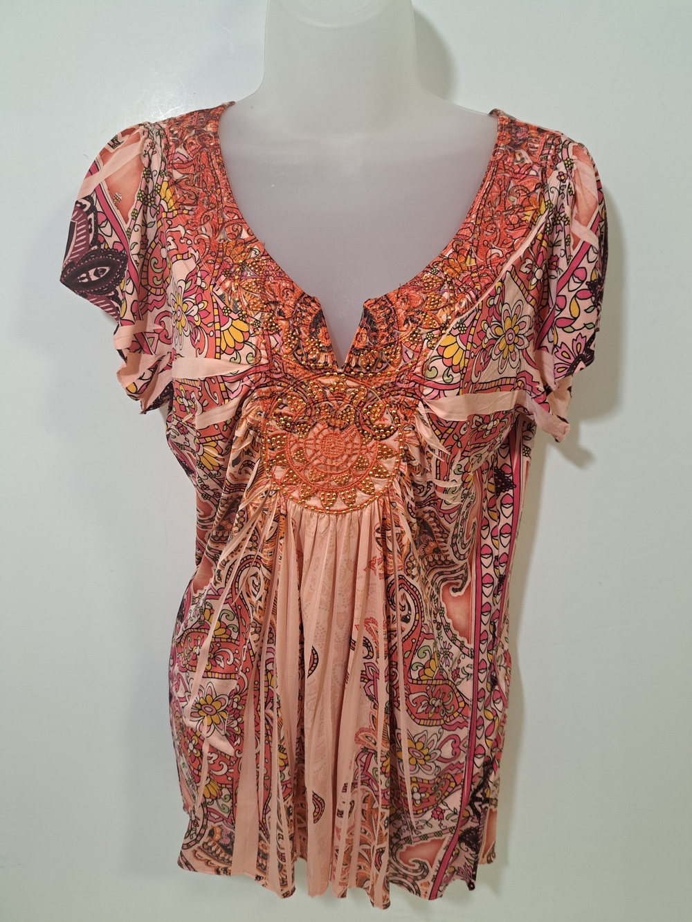 Apt. 9 Beaded Embroidered V-Neck Tunic Paisley